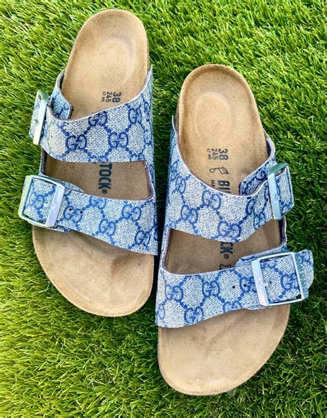 gucci birkenstocks blue|Gucci Birkenstock style sandals.